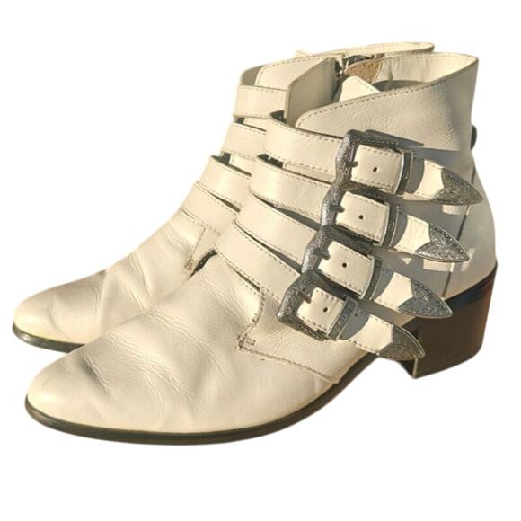 Vintage Y2K white Western Buckle Booties by Steve Madden sz  10 - Picture 1 of 8